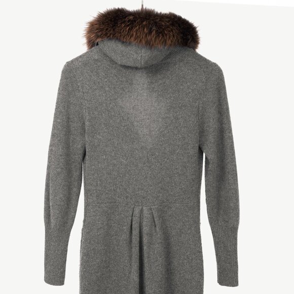 Brunello Cucinelli Grey Cashmere Fur-Trim-Hood Zip Cardigan - Picture 2 of 11